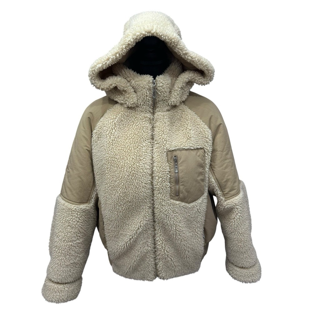 Ba&sh Eva Bomber Jacket Women's Size 1 (Small) Beige Faux Shearling Pockets